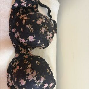 Floral Black Bra